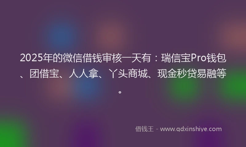 2025年的微信借钱审核一天有：瑞信宝Pro钱包、团借宝、人人拿、丫头商城、现金秒贷易融等。