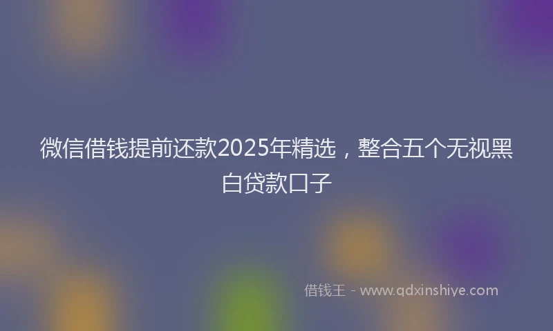 微信借钱提前还款2025年精选，整合五个无视黑白贷款口子