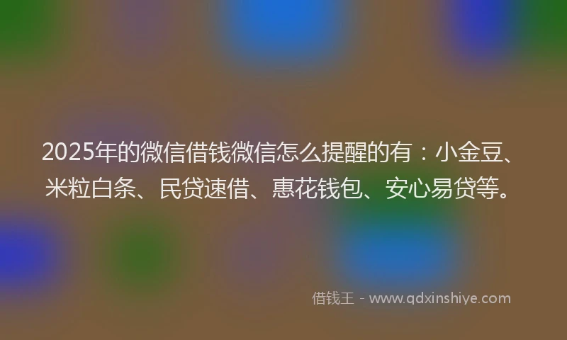 2025年的微信借钱微信怎么提醒的有：小金豆、米粒白条、民贷速借、惠花钱包、安心易贷等。