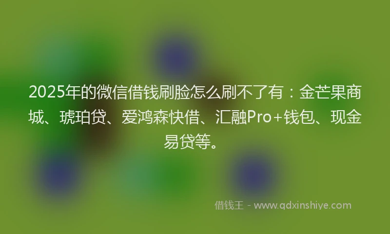 2025年的微信借钱刷脸怎么刷不了有：金芒果商城、琥珀贷、爱鸿森快借、汇融Pro+钱包、现金易贷等。