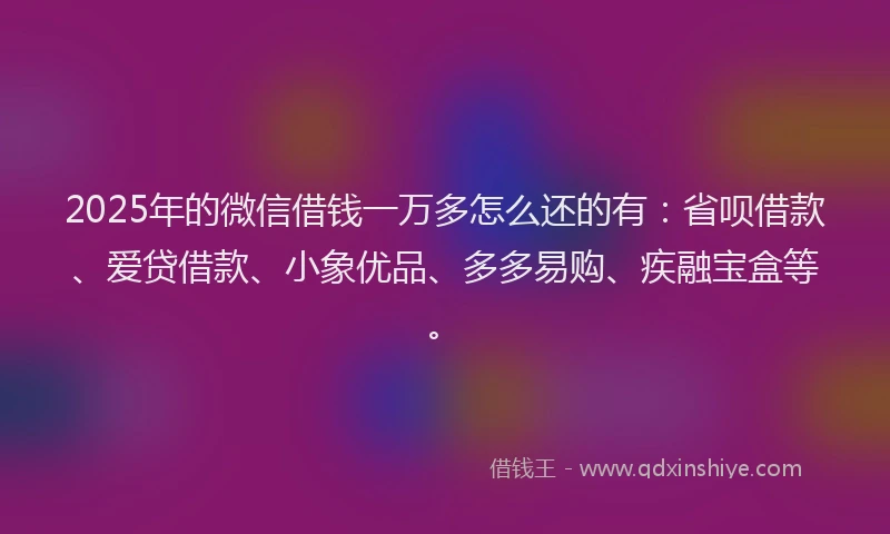 2025年的微信借钱一万多怎么还的有：省呗借款、爱贷借款、小象优品、多多易购、疾融宝盒等。
