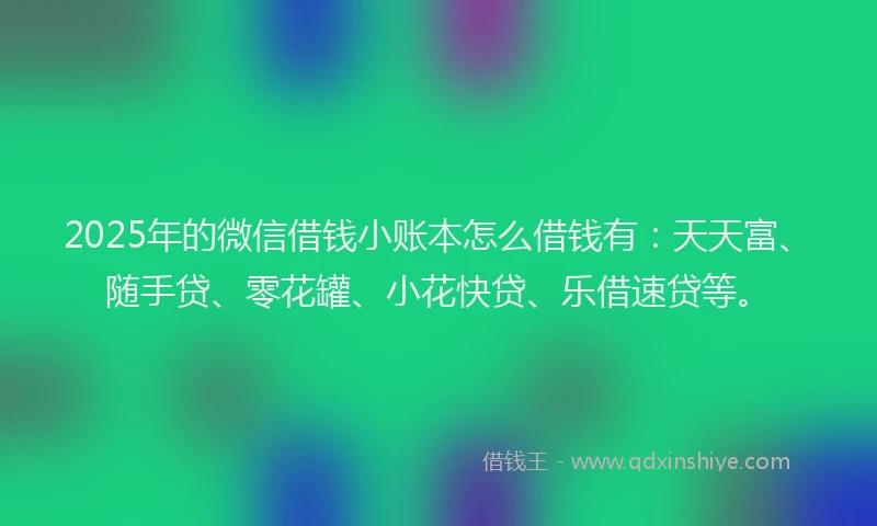 2025年的微信借钱小账本怎么借钱有：天天富、随手贷、零花罐、小花快贷、乐借速贷等。