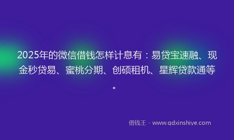 2025年的微信借钱怎样计息有：易贷宝速融、现金秒贷易、蜜桃分期、创硕租机、星辉贷款通等。