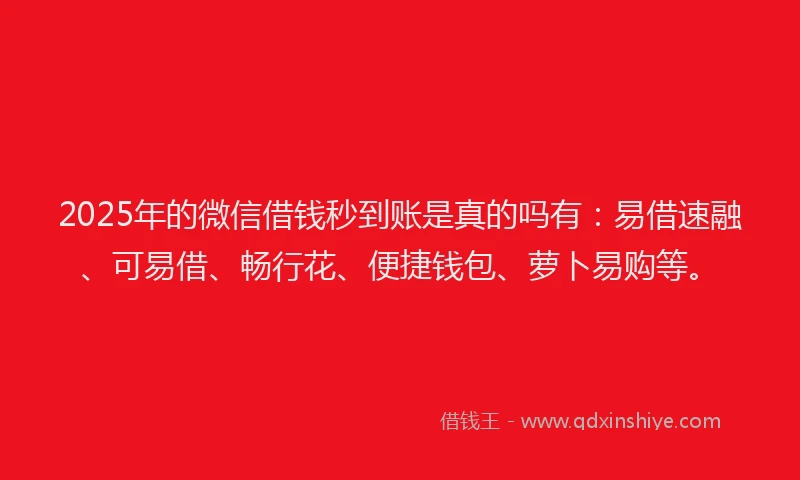 2025年的微信借钱秒到账是真的吗有：易借速融、可易借、畅行花、便捷钱包、萝卜易购等。