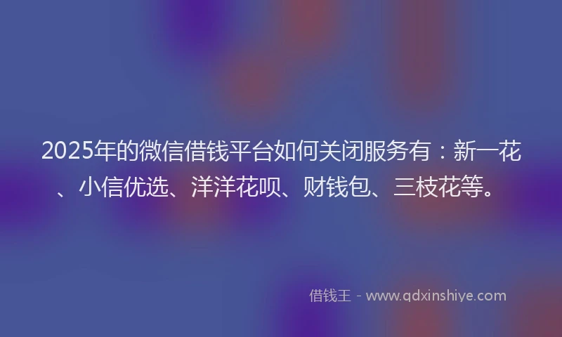 2025年的微信借钱平台如何关闭服务有：新一花、小信优选、洋洋花呗、财钱包、三枝花等。