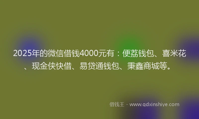 2025年的微信借钱4000元有：便荔钱包、喜米花、现金侠快借、易贷通钱包、秉鑫商城等。