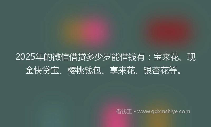 2025年的微信借贷多少岁能借钱有：宝来花、现金快贷宝、樱桃钱包、享来花、银杏花等。