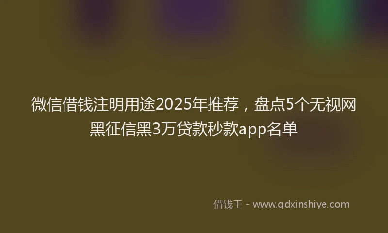 微信借钱注明用途2025年推荐，盘点5个无视网黑征信黑3万贷款秒款app名单
