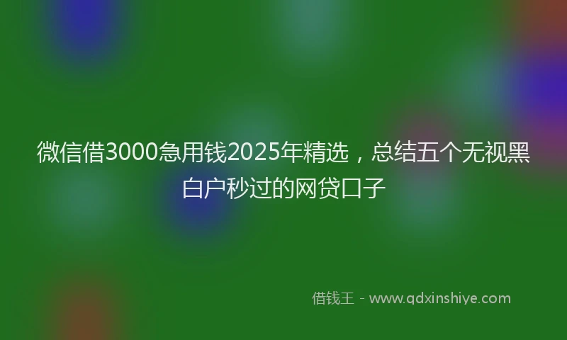 微信借3000急用钱2025年精选，总结五个无视黑白户秒过的网贷口子