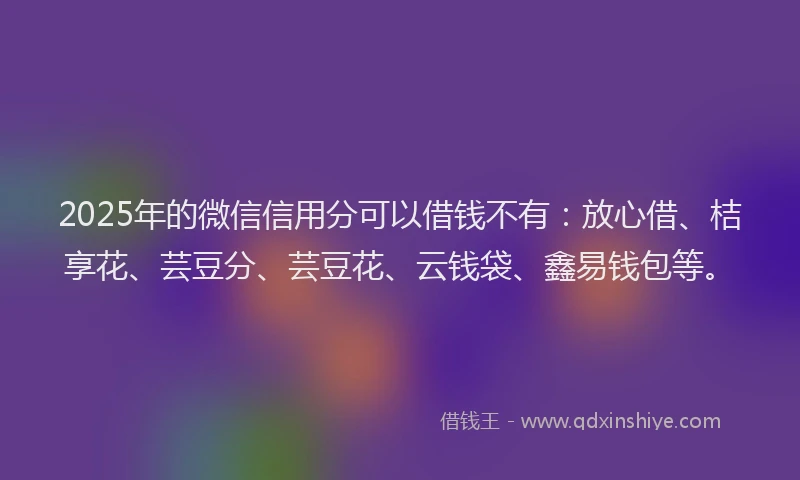2025年的微信信用分可以借钱不有：放心借、桔享花、芸豆分、芸豆花、云钱袋、鑫易钱包等。