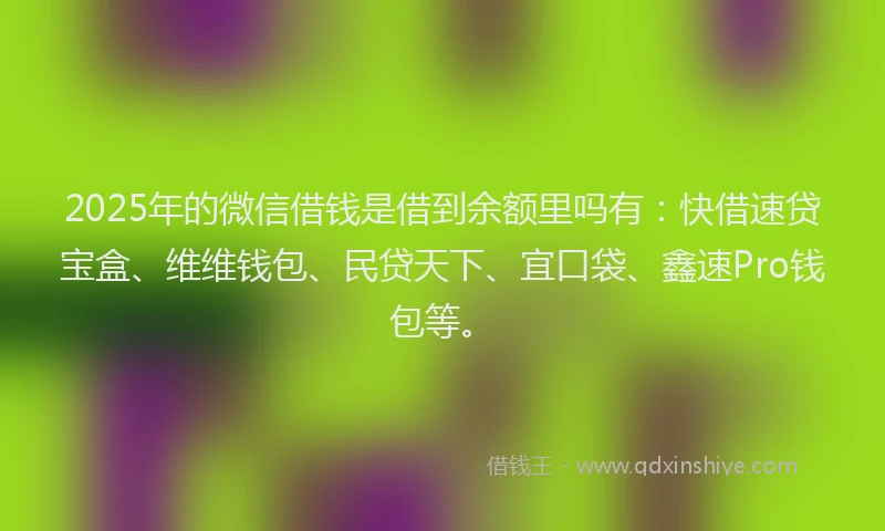 2025年的微信借钱是借到余额里吗有：快借速贷宝盒、维维钱包、民贷天下、宜口袋、鑫速Pro钱包等。