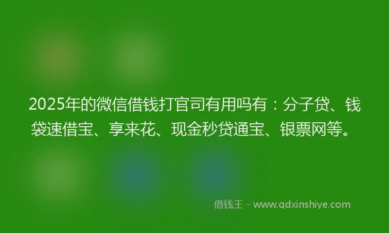2025年的微信借钱打官司有用吗有：分子贷、钱袋速借宝、享来花、现金秒贷通宝、银票网等。