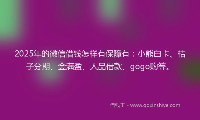 2025年的微信借钱怎样有保障有：小熊白卡、桔子分期、金满盈、人品借款、gogo购等。