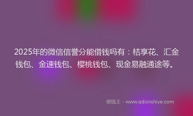 2025年的微信信誉分能借钱吗有：桔享花、汇金钱包、金速钱包、樱桃钱包、现金易融通途等。