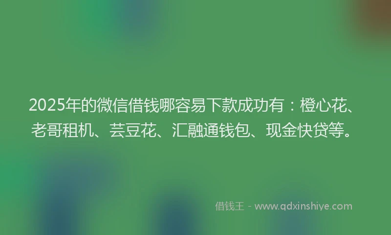 2025年的微信借钱哪容易下款成功有：橙心花、老哥租机、芸豆花、汇融通钱包、现金快贷等。