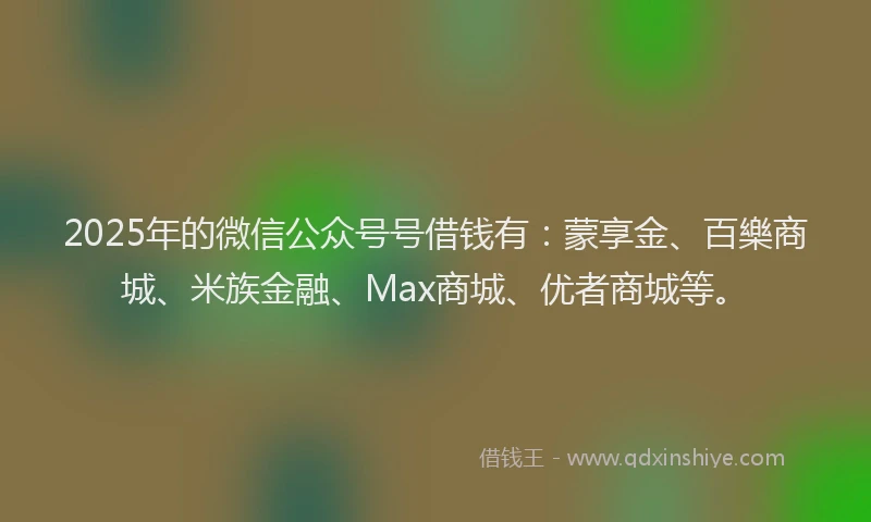 2025年的微信公众号号借钱有：蒙享金、百樂商城、米族金融、Max商城、优者商城等。