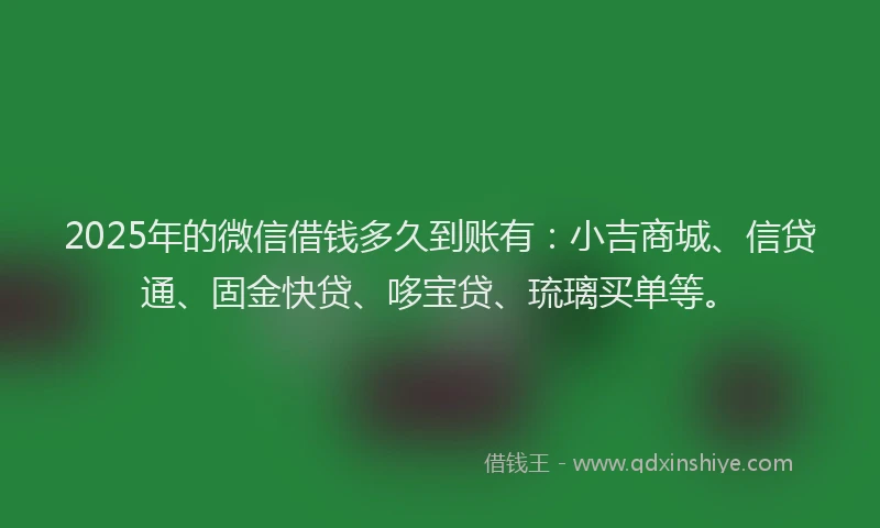 2025年的微信借钱多久到账有：小吉商城、信贷通、固金快贷、哆宝贷、琉璃买单等。