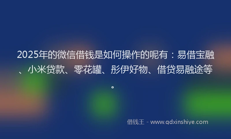 2025年的微信借钱是如何操作的呢有：易借宝融、小米贷款、零花罐、彤伊好物、借贷易融途等。