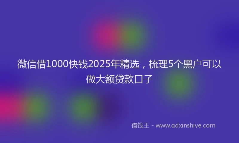 微信借1000快钱2025年精选，梳理5个黑户可以做大额贷款口子