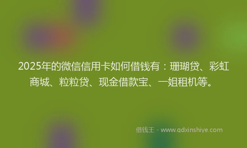 2025年的微信信用卡如何借钱有：珊瑚贷、彩虹商城、粒粒贷、现金借款宝、一姐租机等。