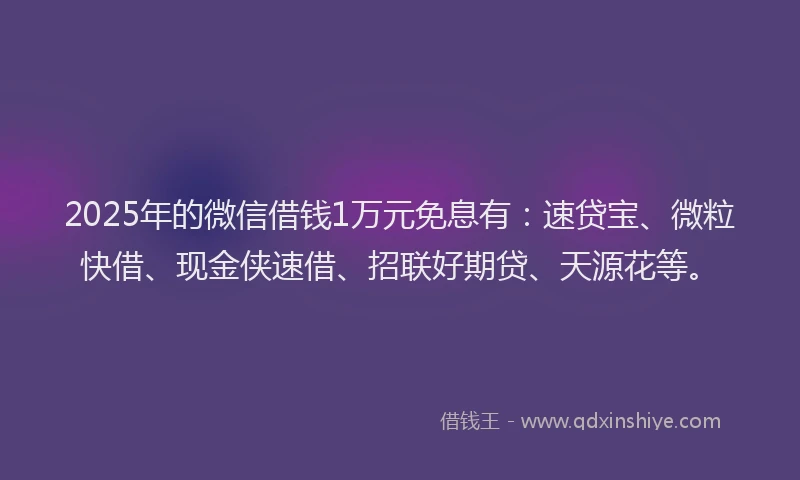 2025年的微信借钱1万元免息有：速贷宝、微粒快借、现金侠速借、招联好期贷、天源花等。