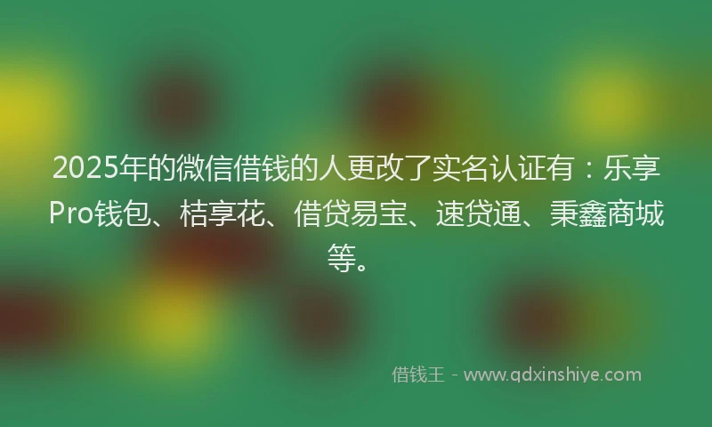 2025年的微信借钱的人更改了实名认证有：乐享Pro钱包、桔享花、借贷易宝、速贷通、秉鑫商城等。