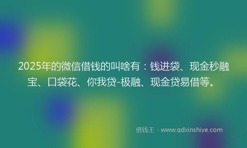 2025年的微信借钱的叫啥有：钱进袋、现金秒融宝、口袋花、你我贷-极融、现金贷易借等。