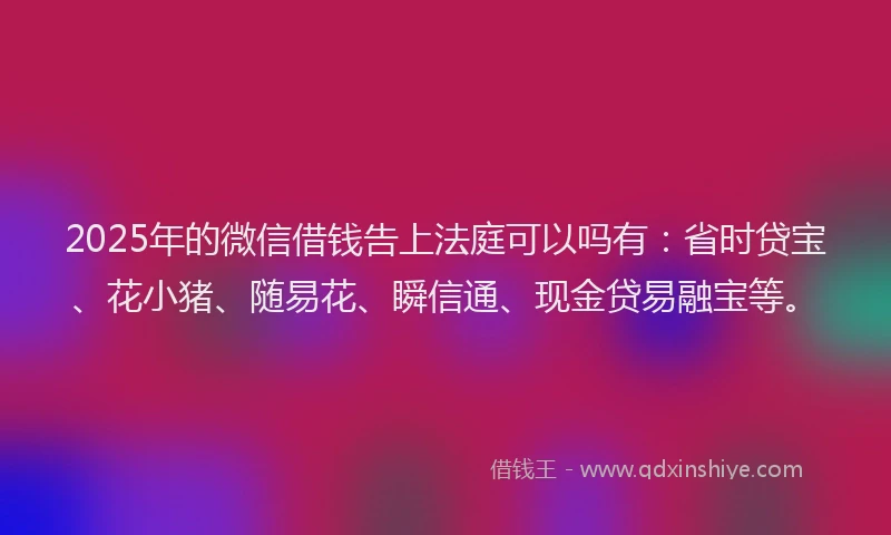 2025年的微信借钱告上法庭可以吗有：省时贷宝、花小猪、随易花、瞬信通、现金贷易融宝等。