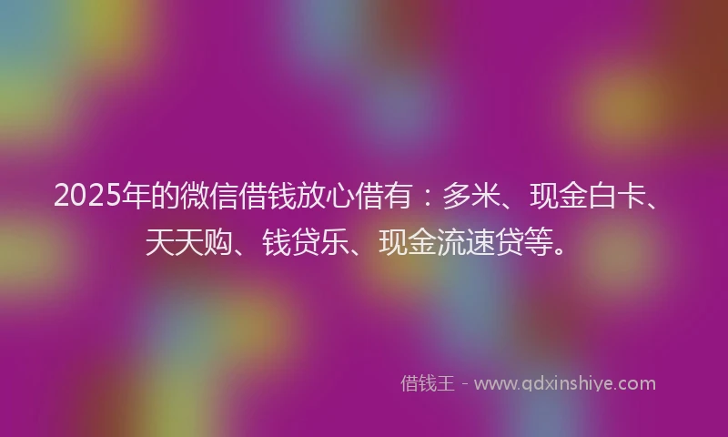 2025年的微信借钱放心借有：多米、现金白卡、天天购、钱贷乐、现金流速贷等。