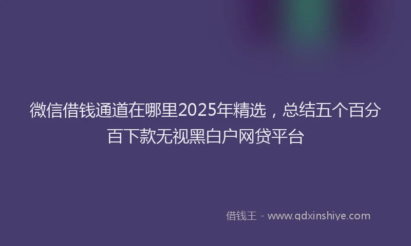 微信借钱通道在哪里2025年精选，总结五个百分百下款无视黑白户网贷平台