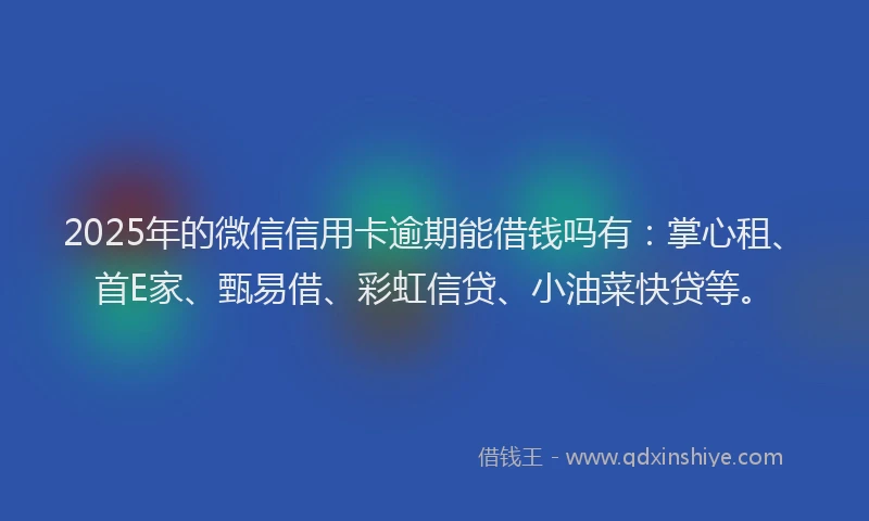 2025年的微信信用卡逾期能借钱吗有：掌心租、首E家、甄易借、彩虹信贷、小油菜快贷等。