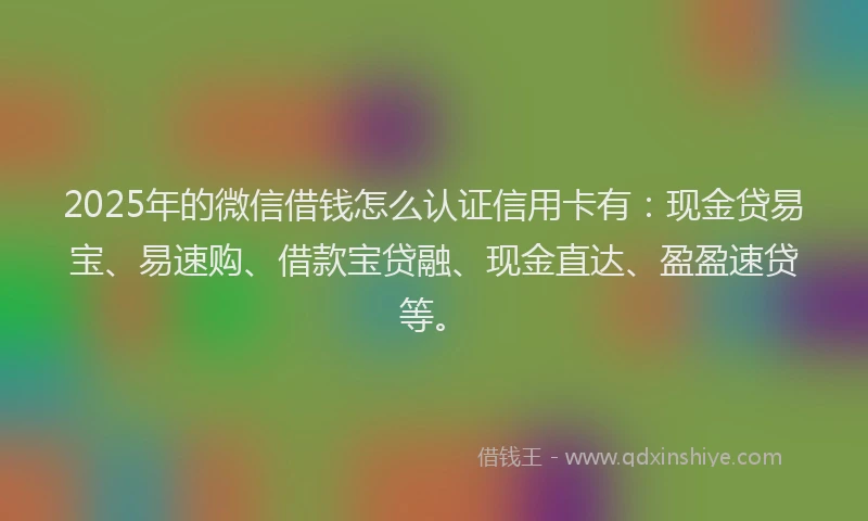 2025年的微信借钱怎么认证信用卡有：现金贷易宝、易速购、借款宝贷融、现金直达、盈盈速贷等。