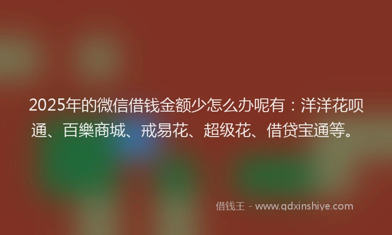 2025年的微信借钱金额少怎么办呢有：洋洋花呗通、百樂商城、戒易花、超级花、借贷宝通等。