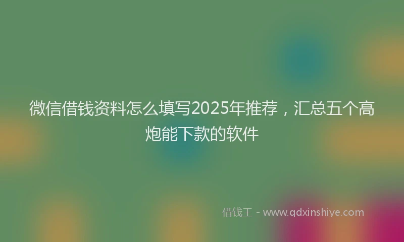 微信借钱资料怎么填写2025年推荐，汇总五个高炮能下款的软件