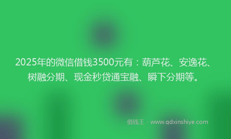 2025年的微信借钱3500元有：葫芦花、安逸花、树融分期、现金秒贷通宝融、瞬下分期等。