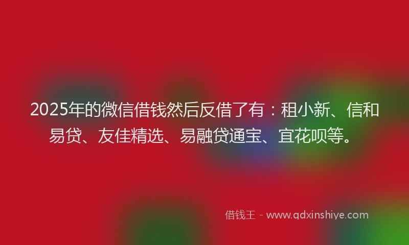 2025年的微信借钱然后反借了有：租小新、信和易贷、友佳精选、易融贷通宝、宜花呗等。