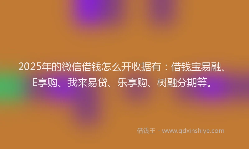 2025年的微信借钱怎么开收据有：借钱宝易融、E享购、我来易贷、乐享购、树融分期等。