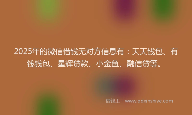2025年的微信借钱无对方信息有：天天钱包、有钱钱包、星辉贷款、小金鱼、融信贷等。