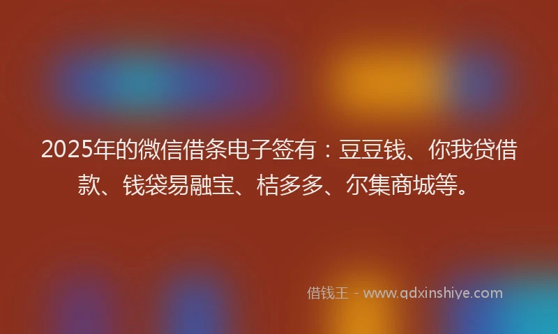 2025年的微信借条电子签有：豆豆钱、你我贷借款、钱袋易融宝、桔多多、尔集商城等。