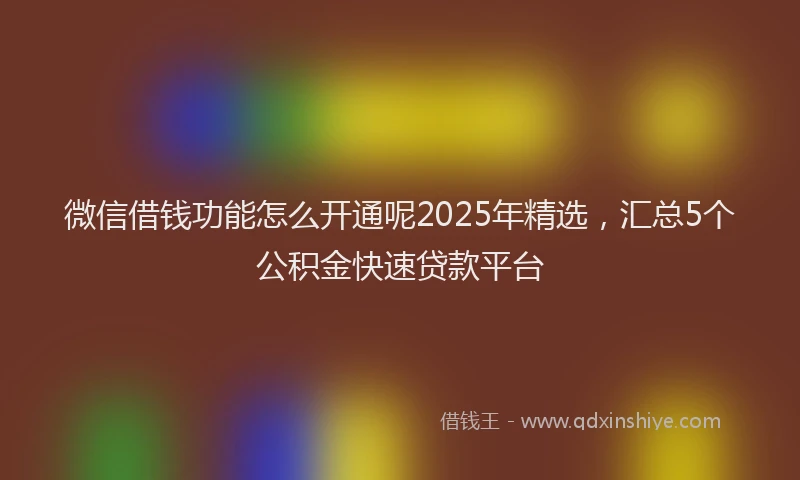 微信借钱功能怎么开通呢2025年精选，汇总5个公积金快速贷款平台