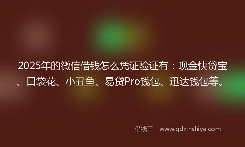 2025年的微信借钱怎么凭证验证有：现金快贷宝、口袋花、小丑鱼、易贷Pro钱包、迅达钱包等。