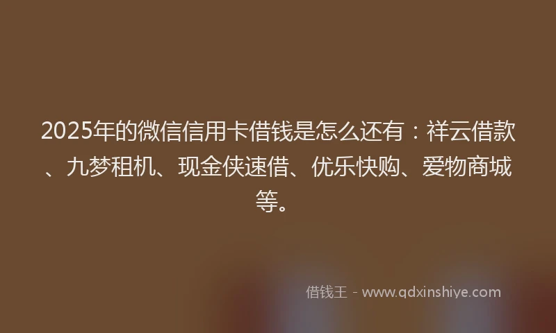 2025年的微信信用卡借钱是怎么还有：祥云借款、九梦租机、现金侠速借、优乐快购、爱物商城等。