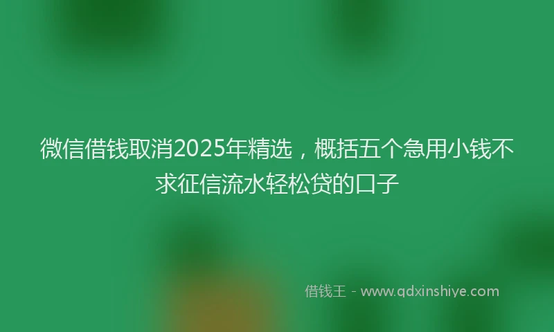 微信借钱取消2025年精选，概括五个急用小钱不求征信流水轻松贷的口子