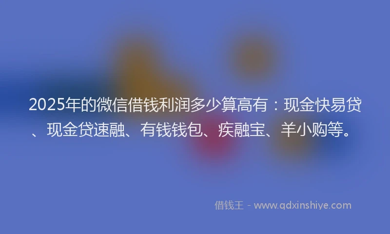 2025年的微信借钱利润多少算高有：现金快易贷、现金贷速融、有钱钱包、疾融宝、羊小购等。