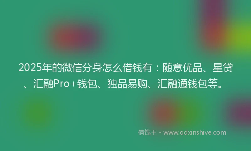 2025年的微信分身怎么借钱有：随意优品、星贷、汇融Pro+钱包、独品易购、汇融通钱包等。