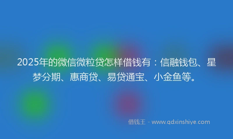 2025年的微信微粒贷怎样借钱有：信融钱包、星梦分期、惠商贷、易贷通宝、小金鱼等。