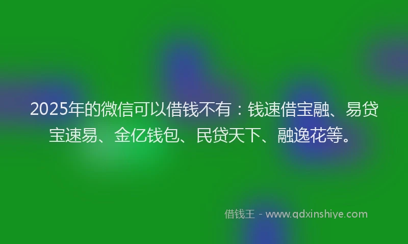 2025年的微信可以借钱不有：钱速借宝融、易贷宝速易、金亿钱包、民贷天下、融逸花等。