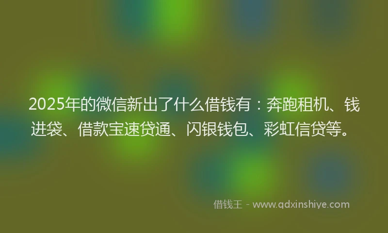 2025年的微信新出了什么借钱有：奔跑租机、钱进袋、借款宝速贷通、闪银钱包、彩虹信贷等。