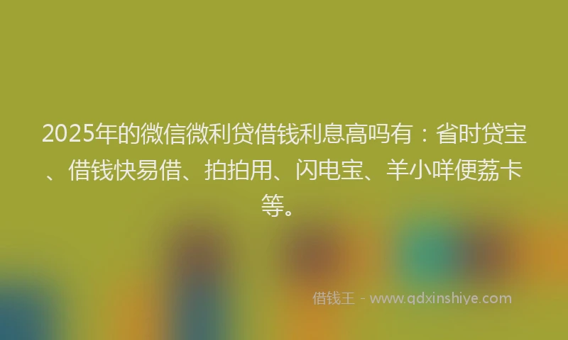 2025年的微信微利贷借钱利息高吗有：省时贷宝、借钱快易借、拍拍用、闪电宝、羊小咩便荔卡等。