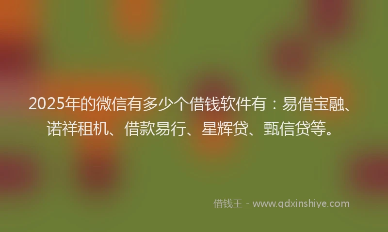 2025年的微信有多少个借钱软件有：易借宝融、诺祥租机、借款易行、星辉贷、甄信贷等。